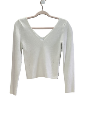 PETAL & PUP White  ribbed large V-Neck Knit Top
